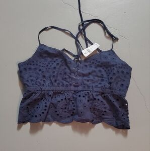 Aerie Women's Blue Eyelet Lace-Up Crop Top